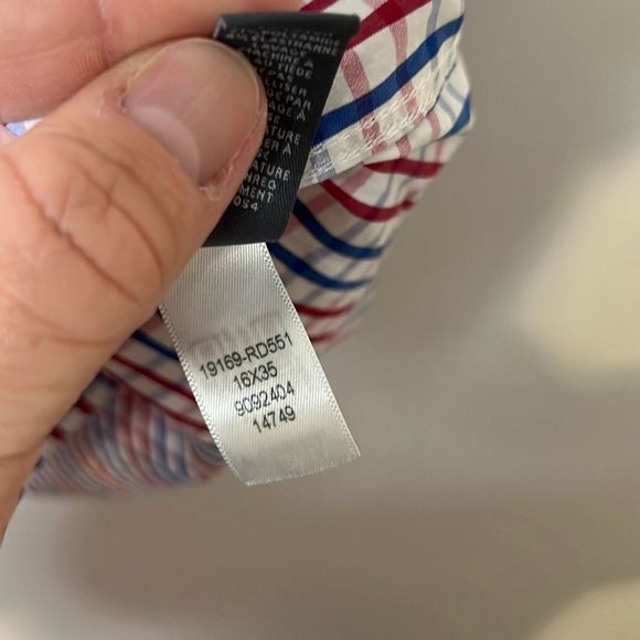 BONOBOS Men’s Slim Fit Dress Shirt 16 |35 Plaid Red Blue White Jetsetter Stretch - Picture 6 of 9